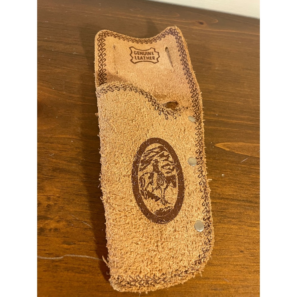 Vintage Tan Genuine Leather Toy Cowboy Holster Belt Slide Western Horse Stamped